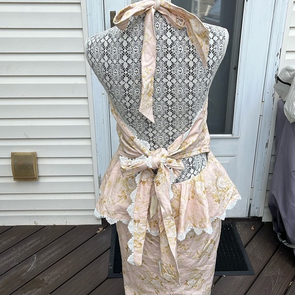 V CHAPMAN LADIES PINK FLOWERS LACE HALTER MIDI DRESS-12-WEDDING-PROM-GORGEOUS! - Picture 7 of 14